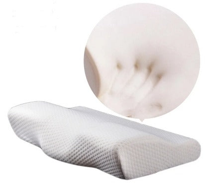 Almohada cervical viscoelástica en uso durmiendo boca arriba