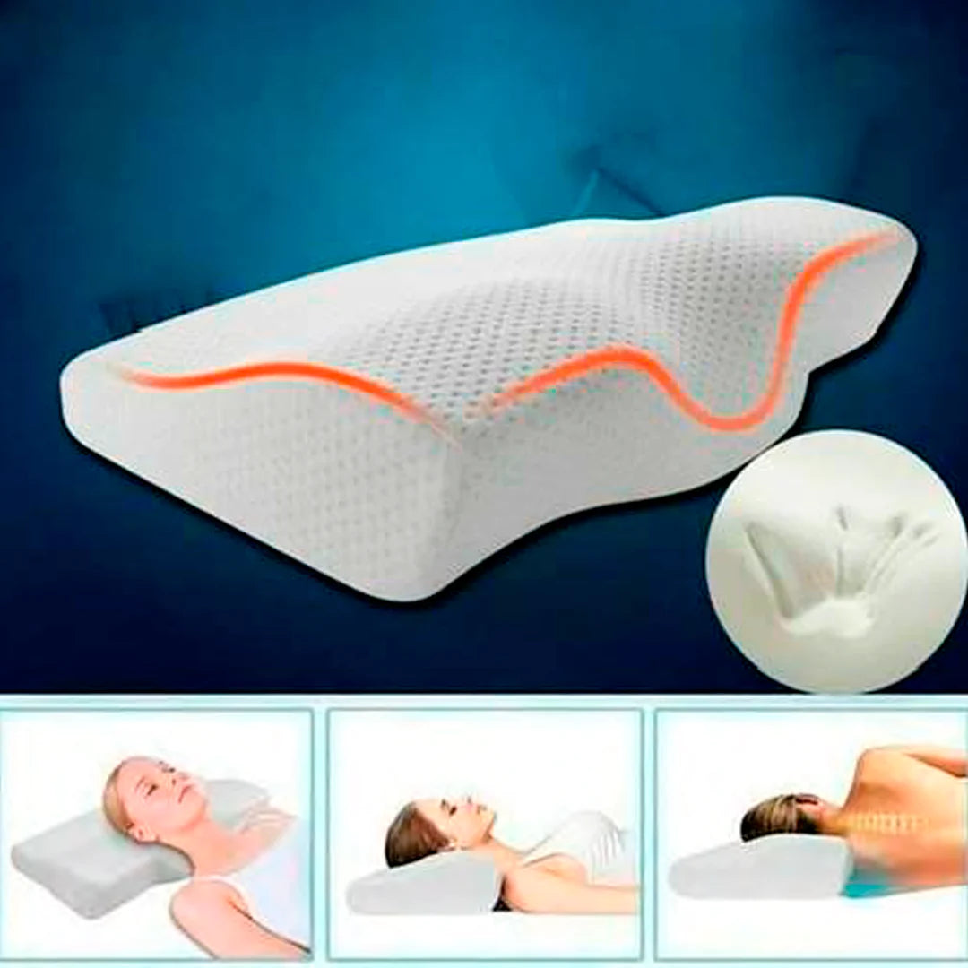 Almohada cervical viscoelástica blanca con textura de panal, vista frontal