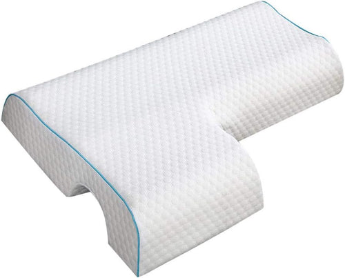 Almohada de brazo para parejas en blanco, con el canal para el brazo visible